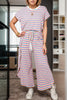 Striped Round Neck Top and Drawstring Pants Set
