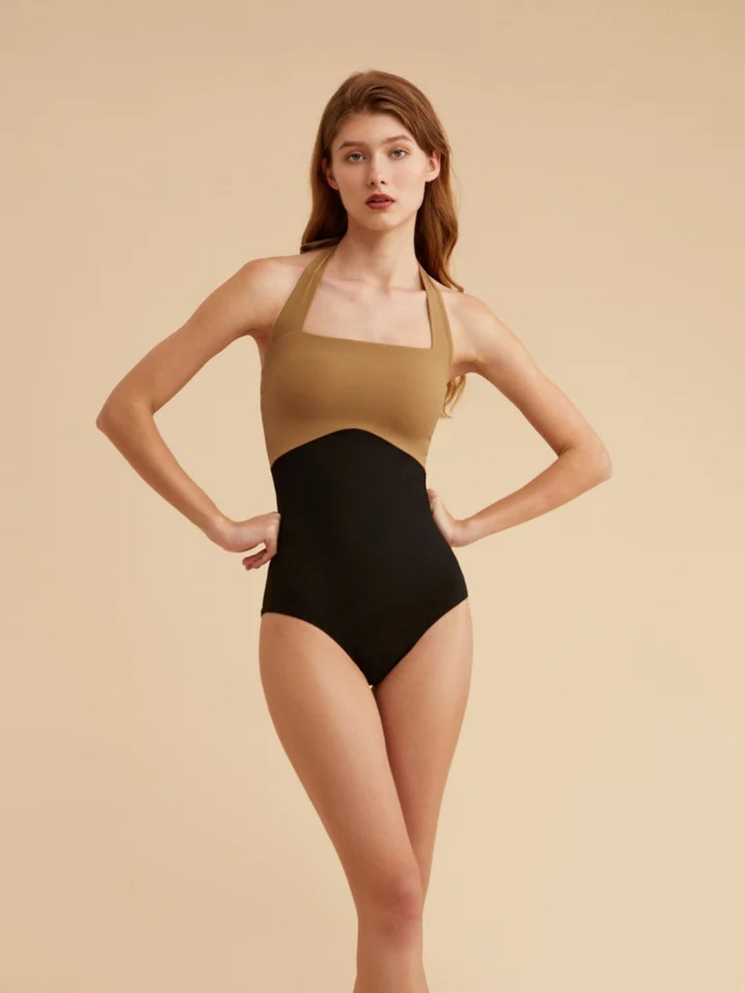 Contrast Halter Neck One-Piece Swimwear