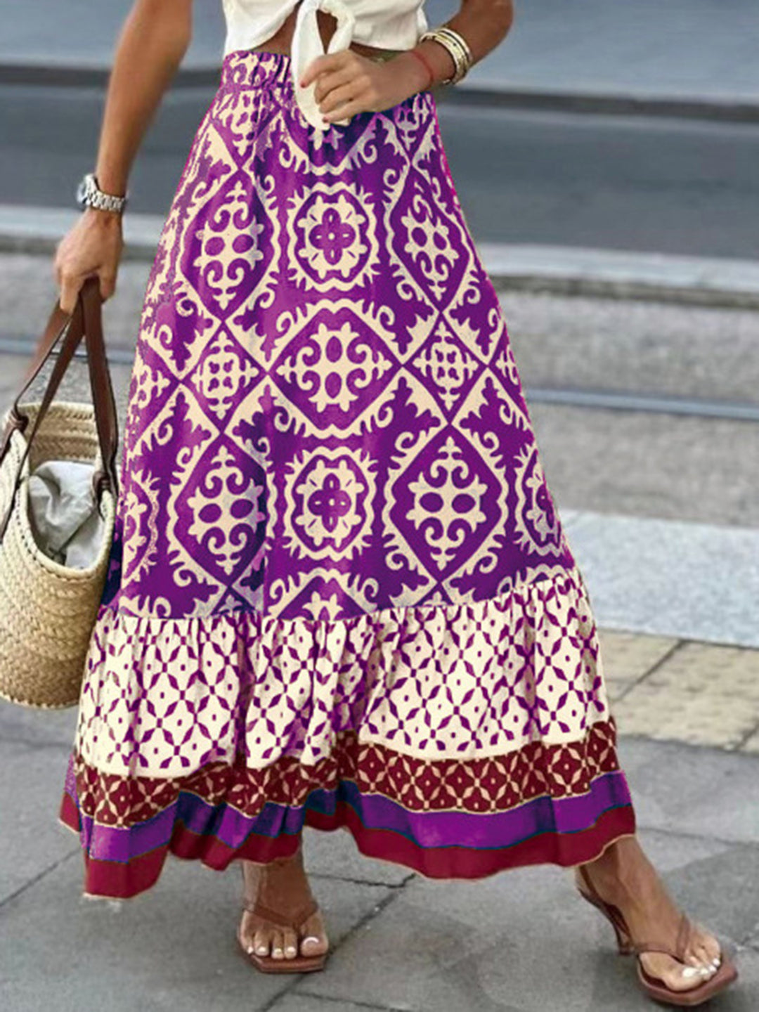Geometric Elastic Waist Maxi Skirt