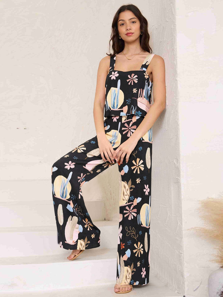 Printed Wide Strap Top and Pants Set