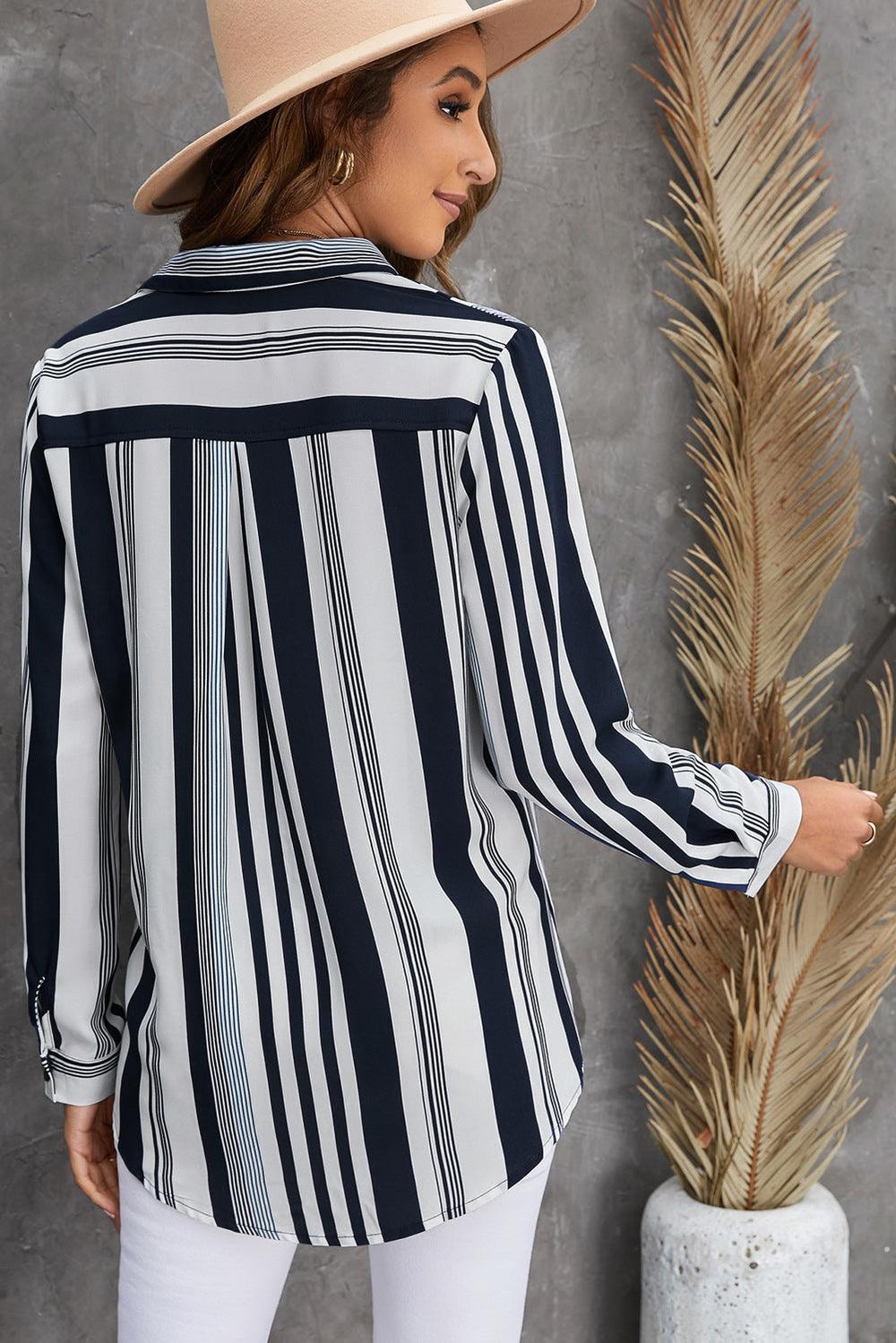 Striped Button-Down Long Sleeve Shirt - BELLATRENDZ