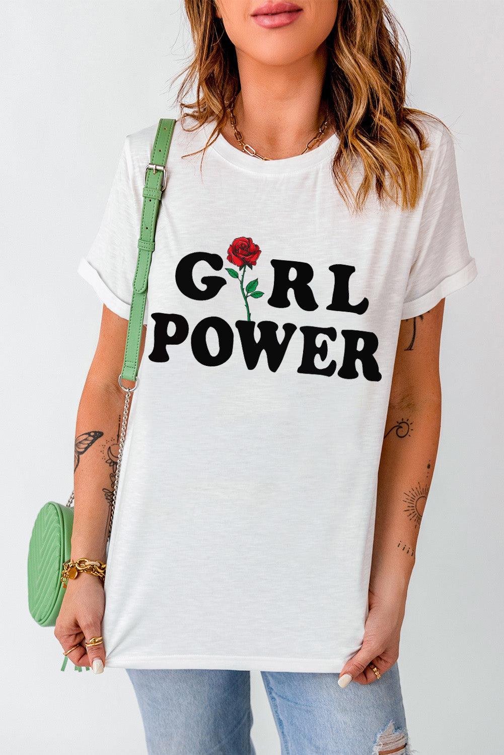 GIRL POWER Rose Graphic Tee Shirt - BELLATRENDZ