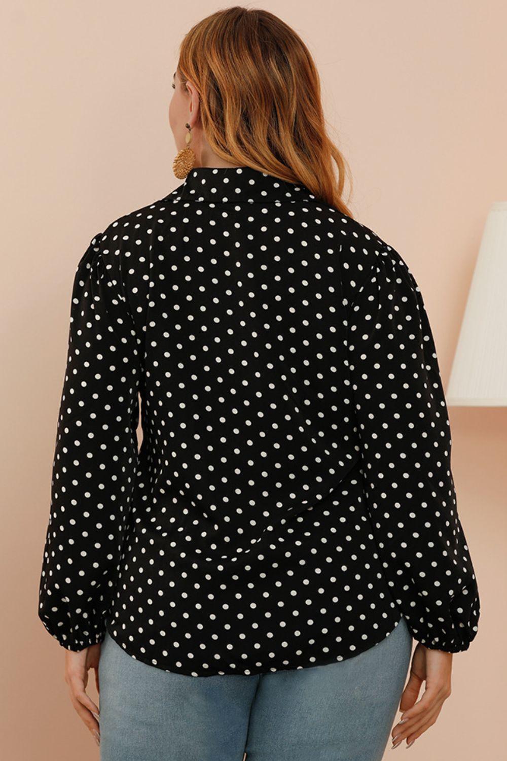 Plus Size Polka Dot Balloon Sleeve Shirt - BELLATRENDZ