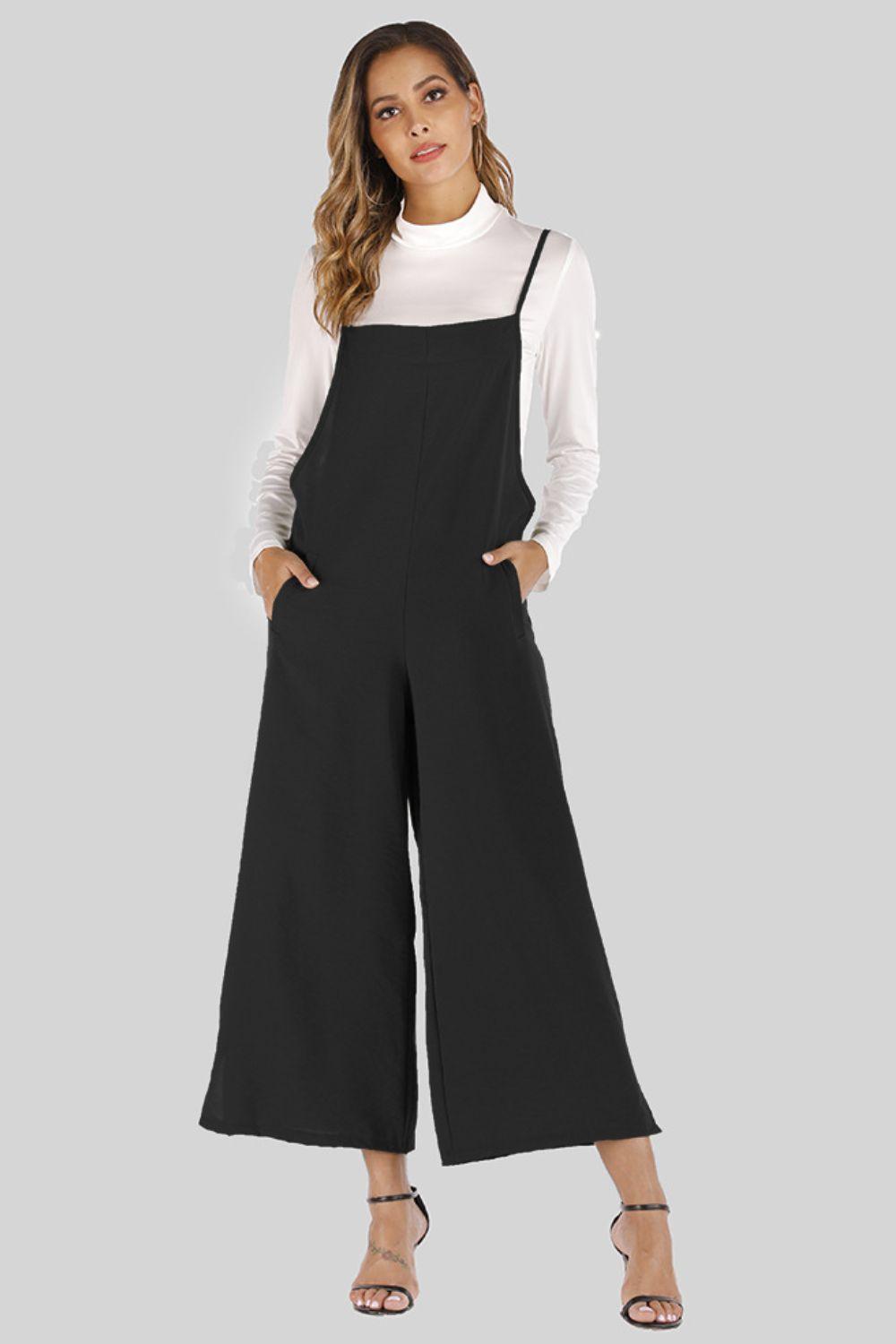 Full Size Cropped Wide Leg Overalls with Pockets - BELLATRENDZ
