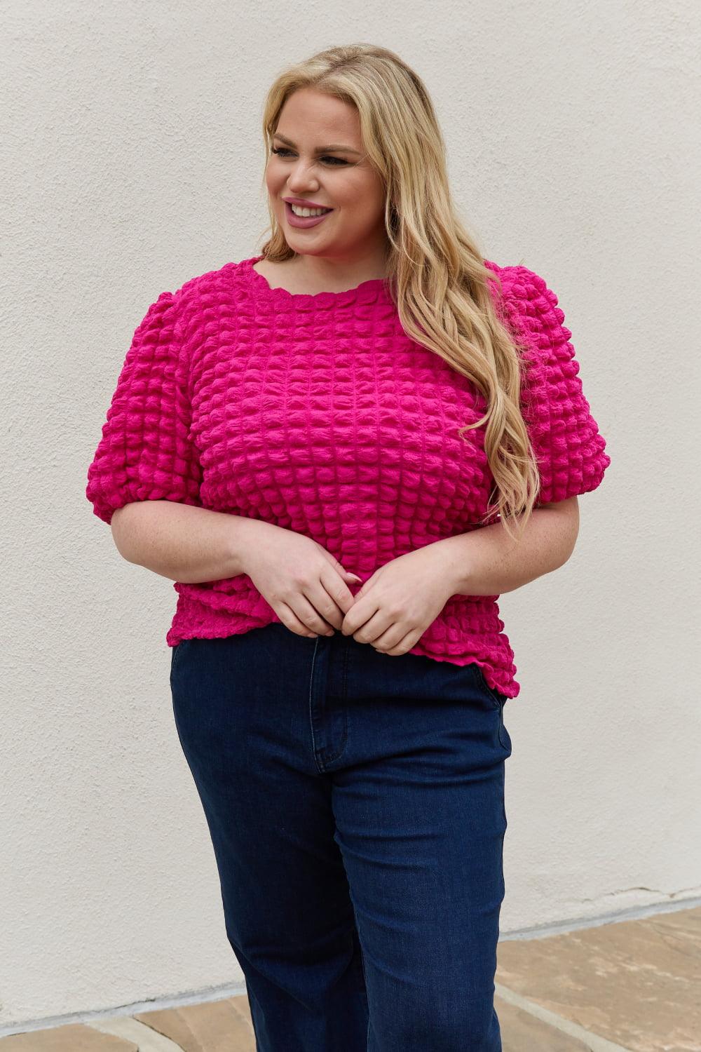 And The Why Full Size Bubble textured Puff Sleeve Top - BELLATRENDZ