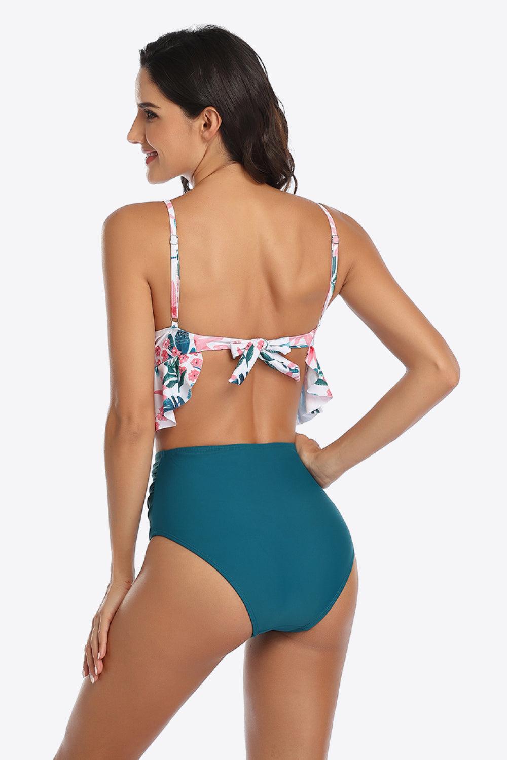 Tropical Print Ruffled Two-Piece Swimsuit - BELLATRENDZ