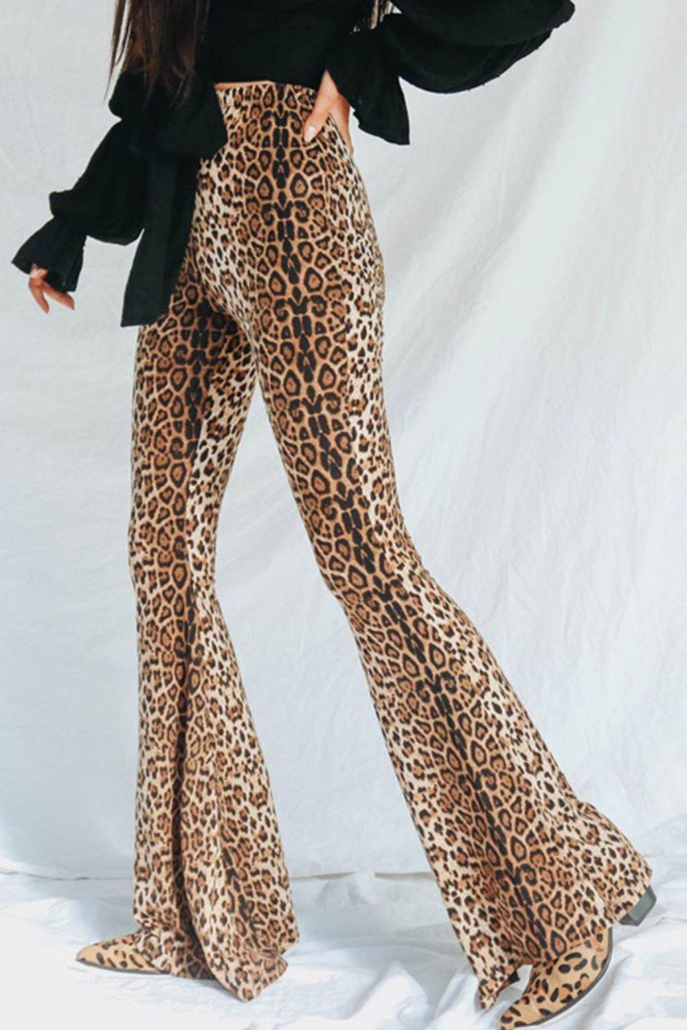 Leopard Print Flare Leg Pants - BELLATRENDZ