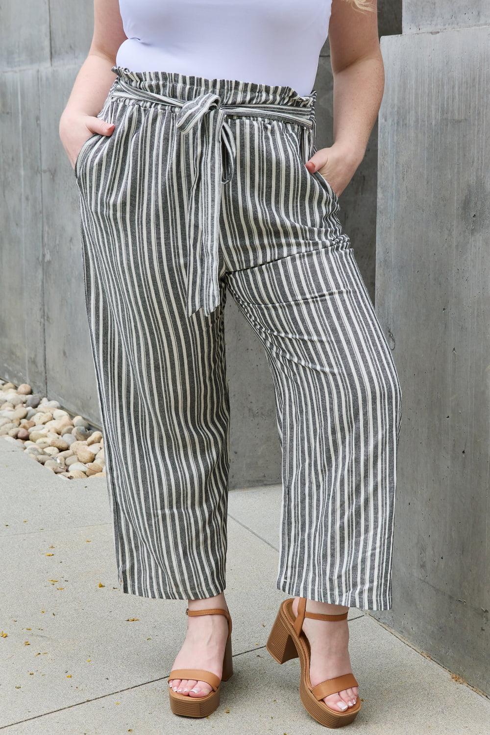 Heimish Find Your Path Full Size Paperbag Waist Striped Culotte Pants - BELLATRENDZ