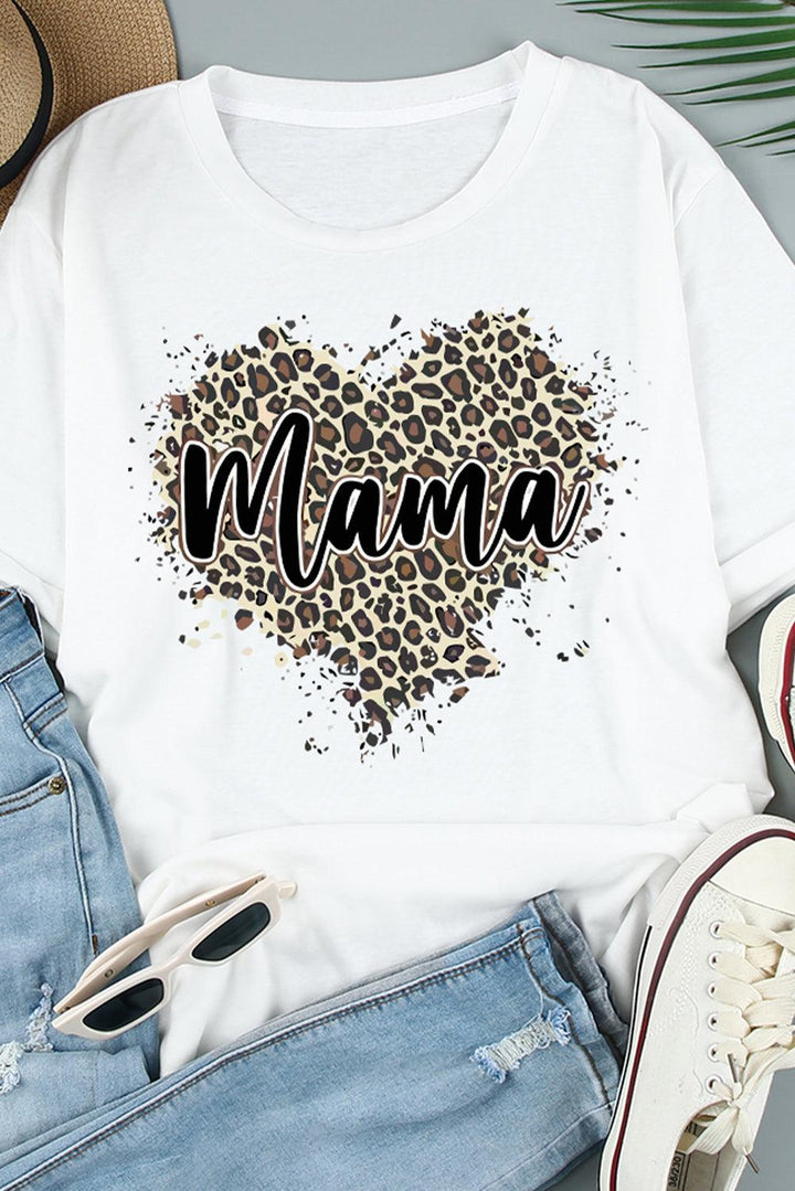 MAMA Leopard Heart Graphic Tee Shirt - BELLATRENDZ