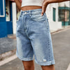 Distressed Buttoned Denim Shorts with Pockets - BELLATRENDZ