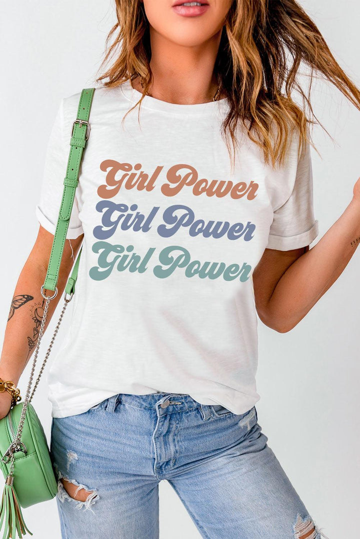 GIRL POWER Graphic Round Neck Tee - BELLATRENDZ