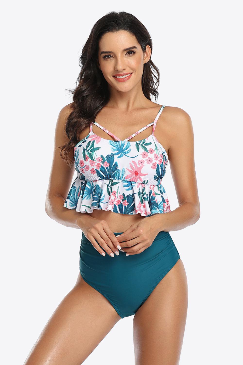 Tropical Print Ruffled Two-Piece Swimsuit - BELLATRENDZ