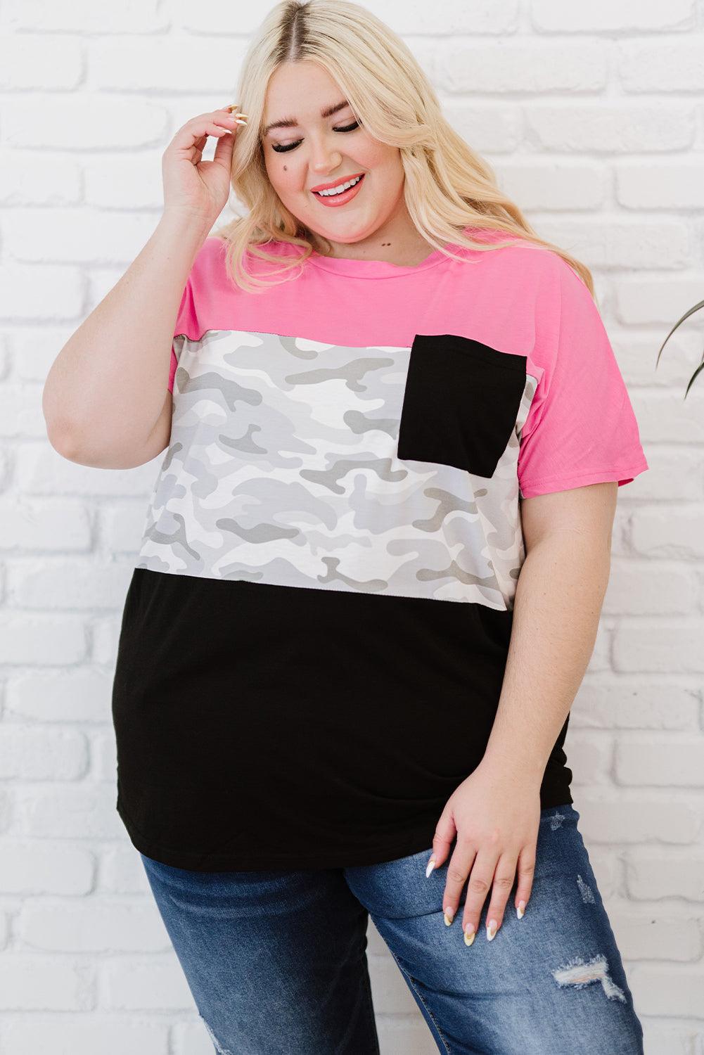 Plus Size Leopard Color Block T-Shirt - BELLATRENDZ