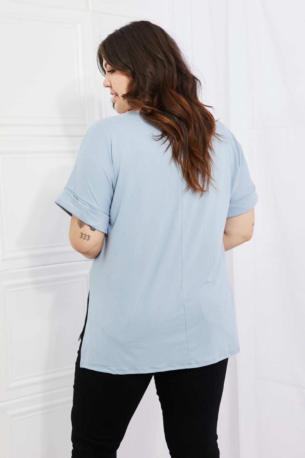 Zenana Simply Comfy Full Size V-Neck Loose Fit Shirt in Blue - BELLATRENDZ