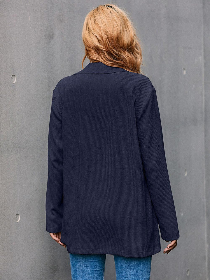 Corduroy Long Sleeve Longline Blazer with Pockets - BELLATRENDZ