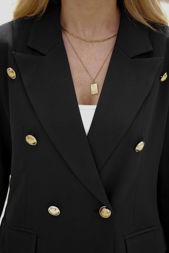Double-Breasted Lapel Collar Long Sleeve Blazer - BELLATRENDZ