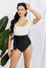 Marina West Swim Salty Air Puff Sleeve One-Piece in Cream/Black - BELLATRENDZ