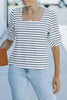Striped Half Puff Sleeve Square Neck T-Shirt - BELLATRENDZ