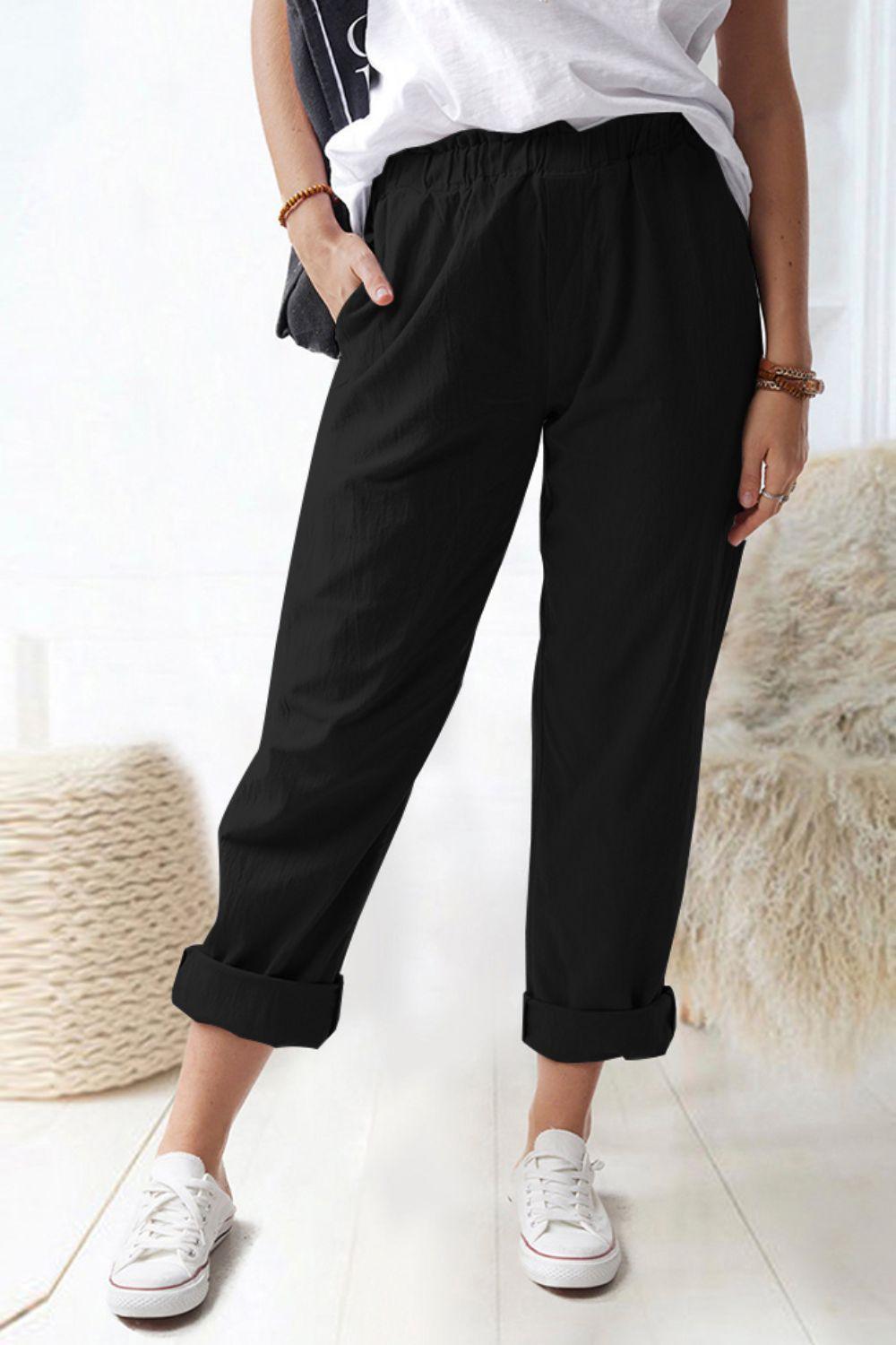 Paperbag Waist Pull-On Pants with Pockets - BELLATRENDZ