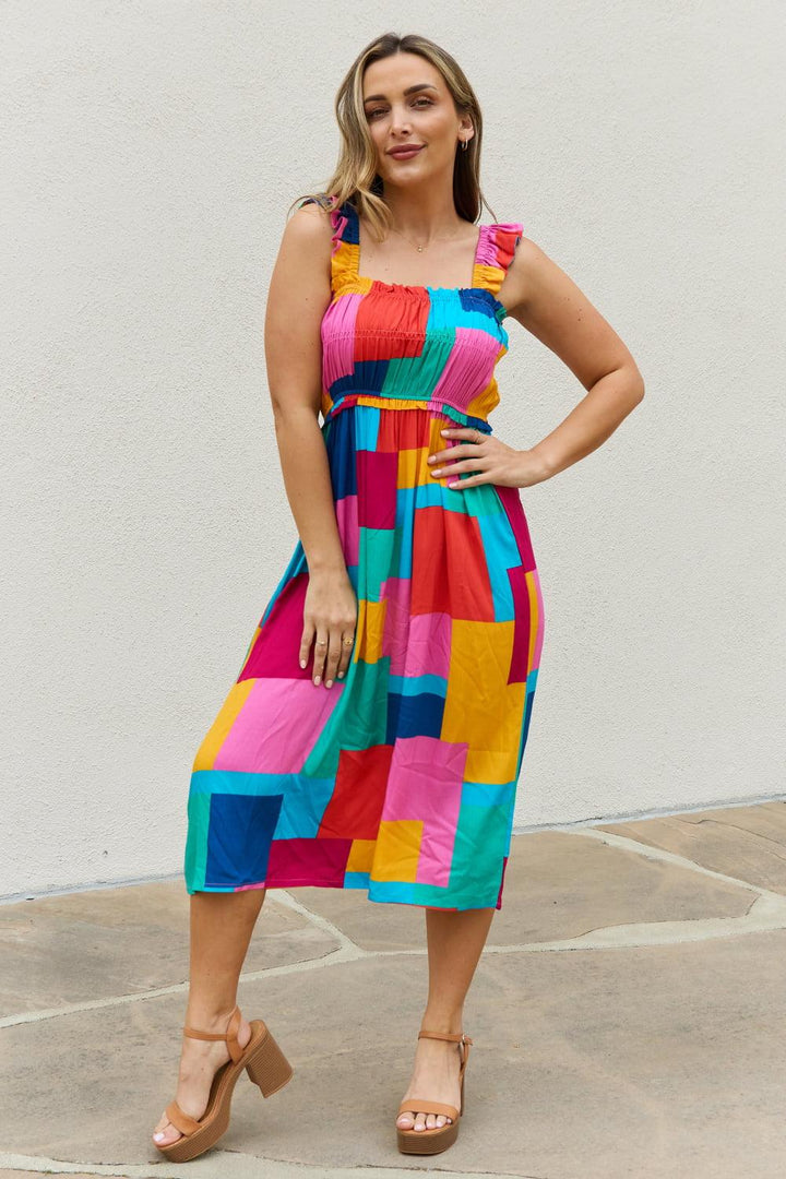 And The Why Multicolored Square Print Summer Dress - BELLATRENDZ