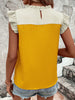 Frill Contrast Round Neck Cap Sleeve Blouse