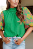 Frill Mock Neck Puff Sleeve Blouse