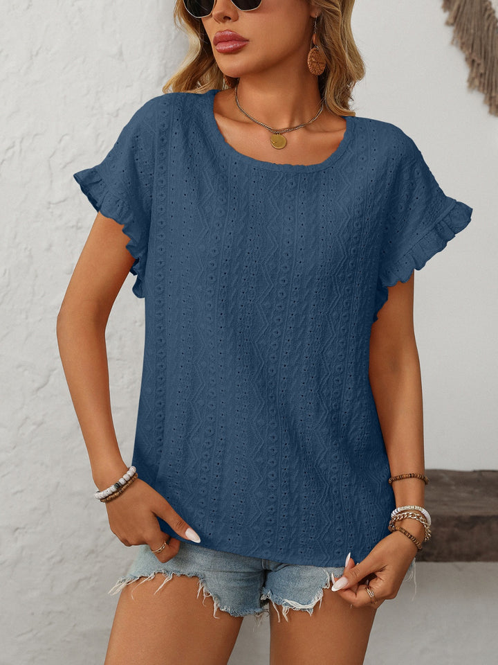 Mandy Eyelet Round Neck Short Sleeve Top