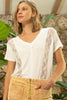 POL Inset Lace Outseam Detail Short Sleeve V-Neck T-Shirt