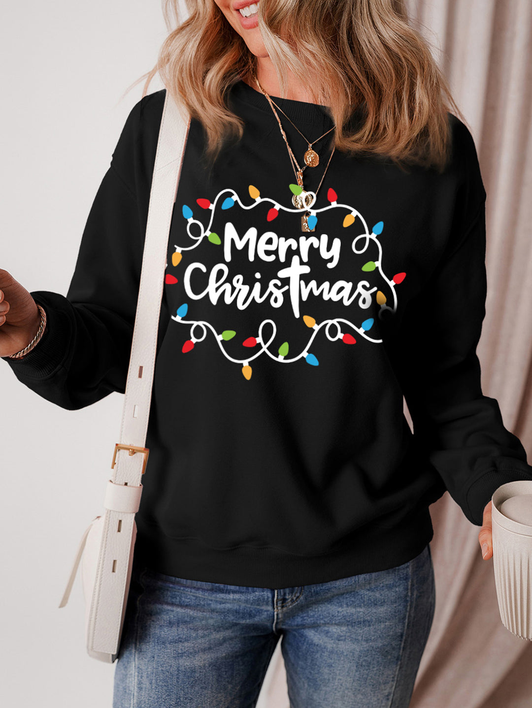 MERRY CHRISTMAS Dropped Shoulder Long Sleeve Sweatshirt