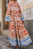 Orange Boho Geometric Printed Long Sleeve Maxi Dress