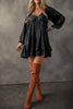 Black Tiered Ruffled Puff Sleeve Loose Fit Mini Dress