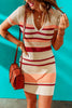 Apricot Striped Ribbed Knit V Neck Bodycon Mini Dress