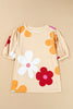 Sky Blue Flower Print Bubble Sleeve Tee