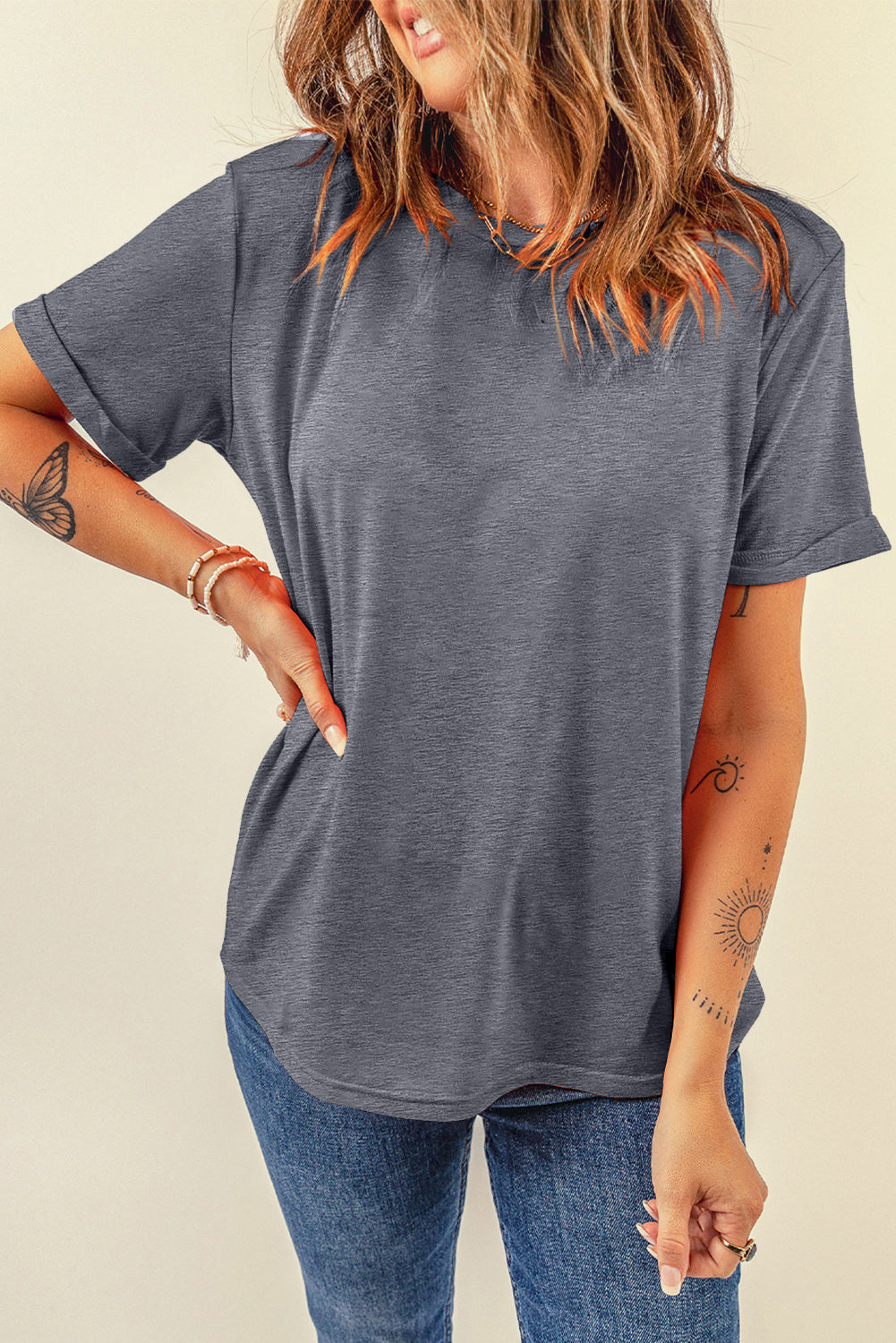 White Casual Plain Crew Neck Tee