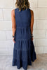 Real Teal Sleeveless Tiered Chambray Maxi Dress