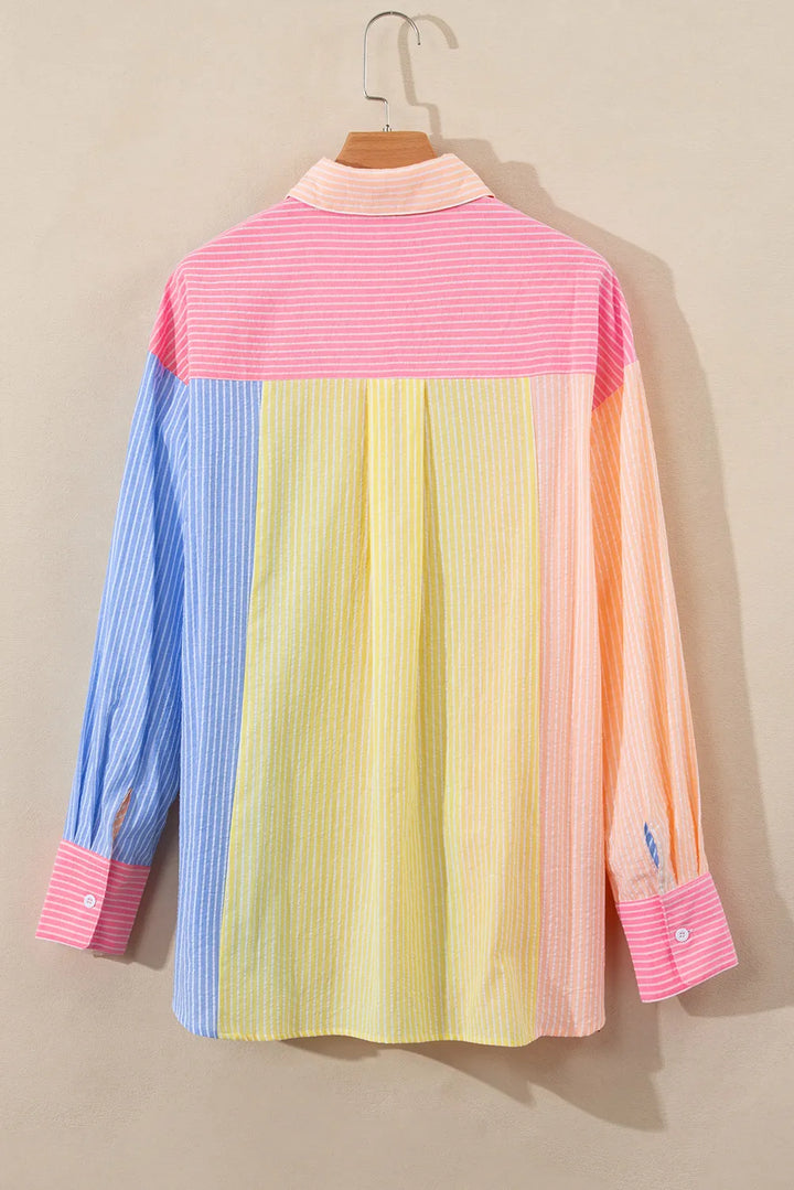 Striped Collared Neck Long Sleeve Shirt