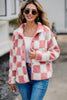 Checkered Snap Down Long Sleeve Teddy Jacket