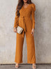 Belted Long Puff Sleeve V-Neck Jumpsuit - BELLATRENDZ