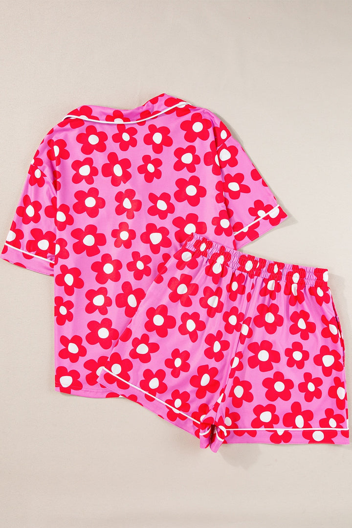 Pocketed Flower Half Sleeve Top and Shorts Lounge Set