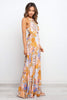 Orange Boho Floral Backless Lace up Sleeveless Maxi Dress