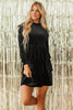 Evergreen Velvet High Neck Tiered Ruffle Mini Dress