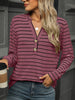 Striped Notched Long Sleeve T-Shirt