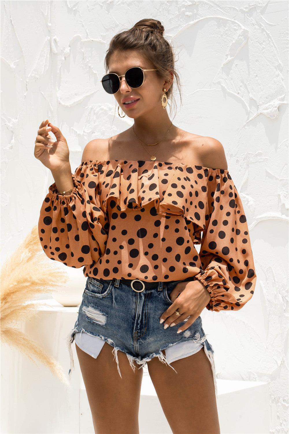 Polka Dot Off-Shoulder Layered Blouse - BELLATRENDZ