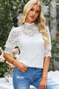 Lace Scalloped Short Puff Sleeve Top