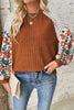 Laurel Green Floral Patchwork Long Sleeve Ribbed Blouse