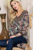 Celeste Full Size Camouflage V-Neck Balloon Sleeve Top