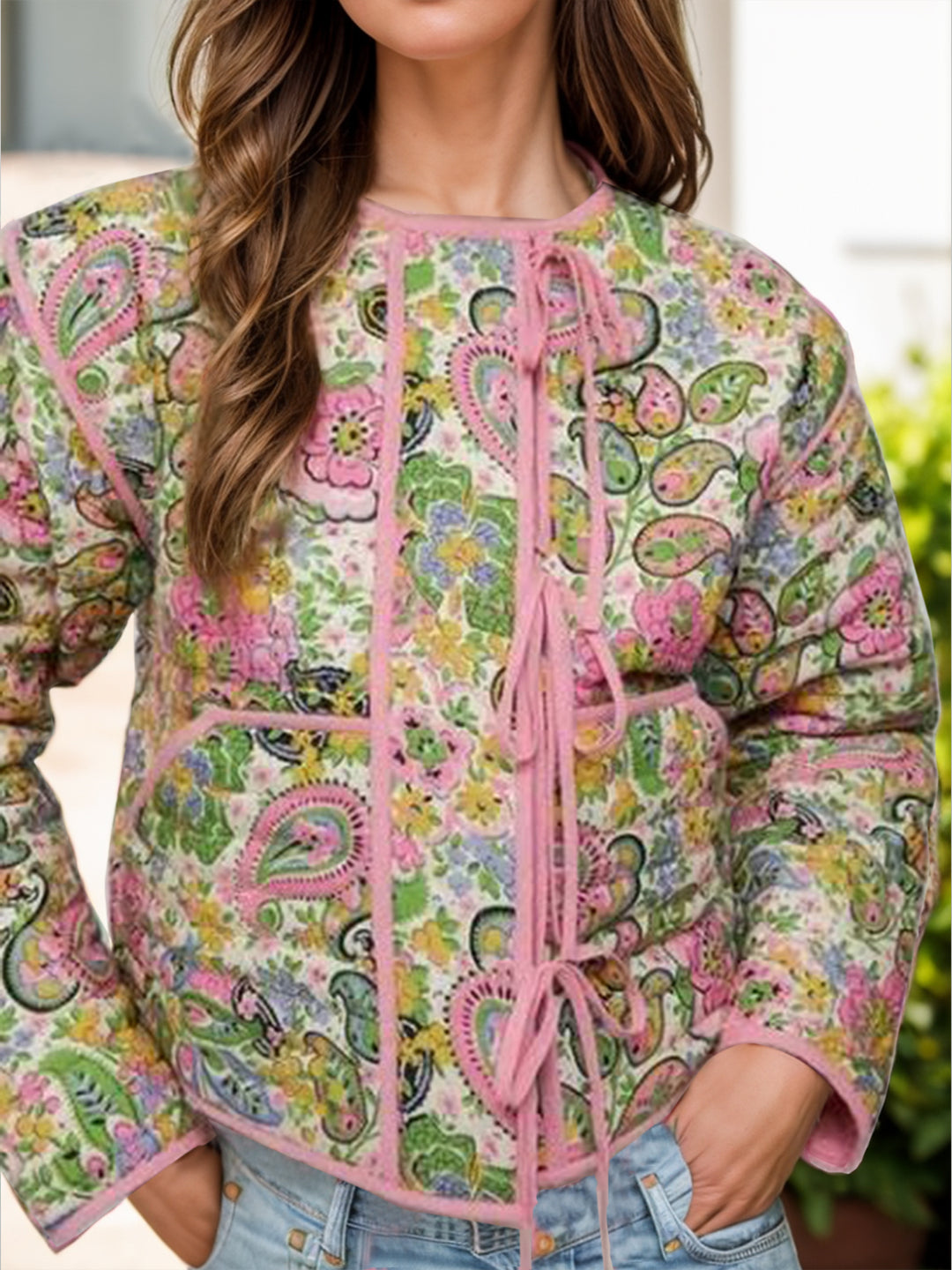 Tied Printeded Long Sleeve Jacket