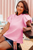 Pink Textured Ruffle Short Sleeve Pullover Top