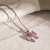 Stainless Steel Inlaid Zircon Bow Necklace