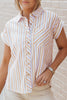 Pocketed Striped Collared Neck Short Sleeve Shirt